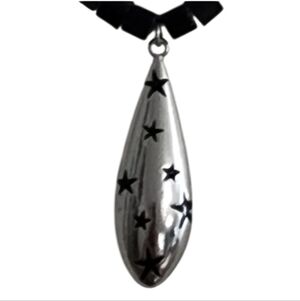 Black Onyx Beaded Necklace with a Silvertone Star Pendant